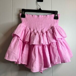 Pink Bubble Mini Skirt with Smocked Ruffles with built in shorts underneath ✨